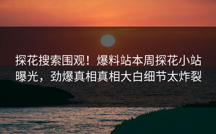 探花搜索围观！爆料站本周探花小站曝光，劲爆真相真相大白细节太炸裂