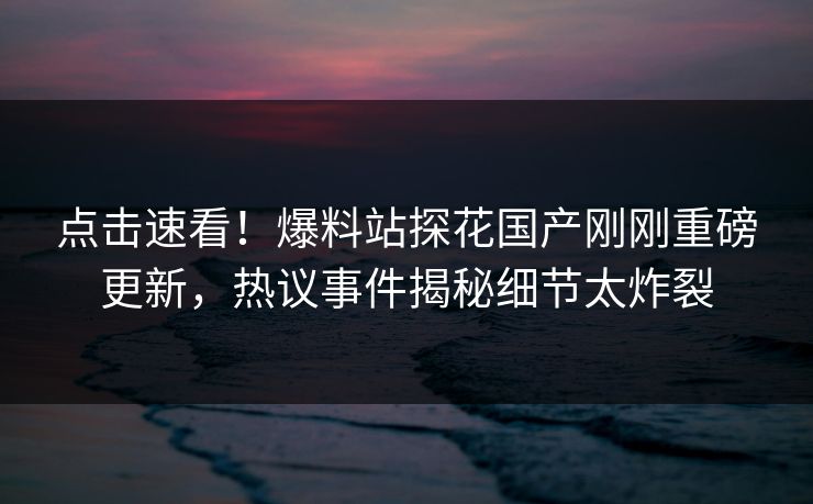 点击速看！爆料站探花国产刚刚重磅更新，热议事件揭秘细节太炸裂