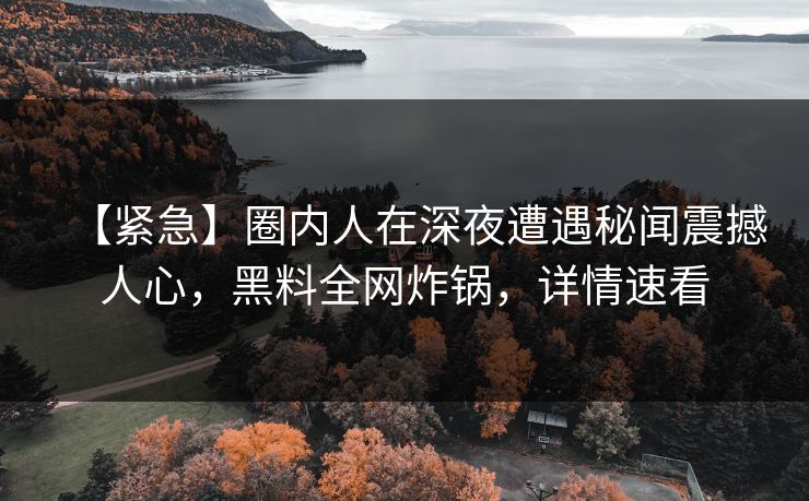 【紧急】圈内人在深夜遭遇秘闻震撼人心，黑料全网炸锅，详情速看