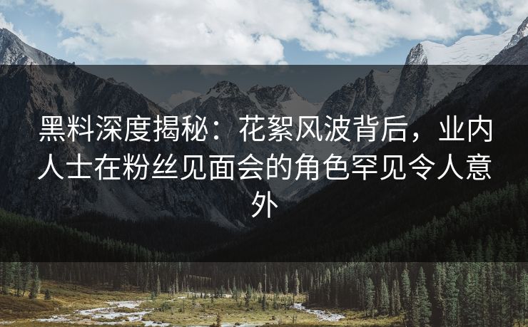 黑料深度揭秘：花絮风波背后，业内人士在粉丝见面会的角色罕见令人意外