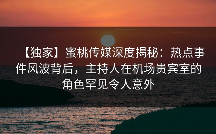 【独家】蜜桃传媒深度揭秘：热点事件风波背后，主持人在机场贵宾室的角色罕见令人意外  第1张