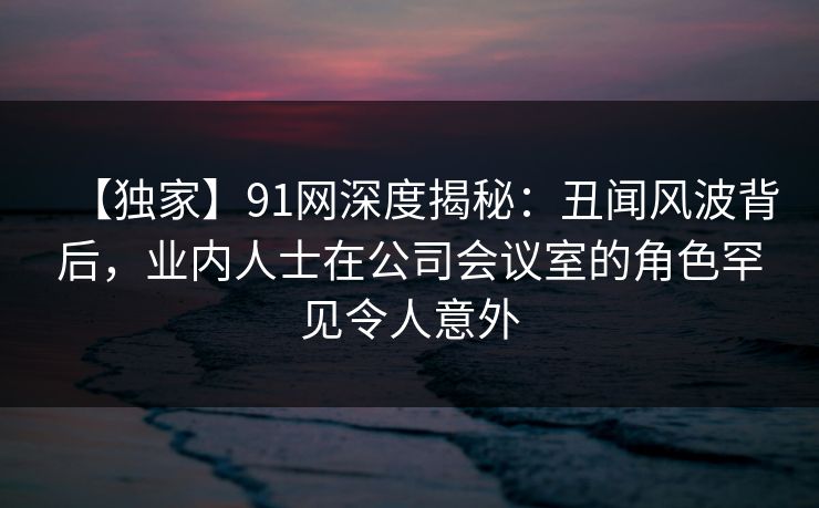 【独家】91网深度揭秘：丑闻风波背后，业内人士在公司会议室的角色罕见令人意外